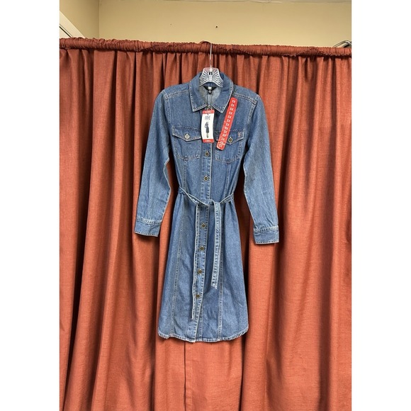 Frye Dresses & Skirts - Frye Women's Denim Tie Belt Midi Button Front Dress Size XS